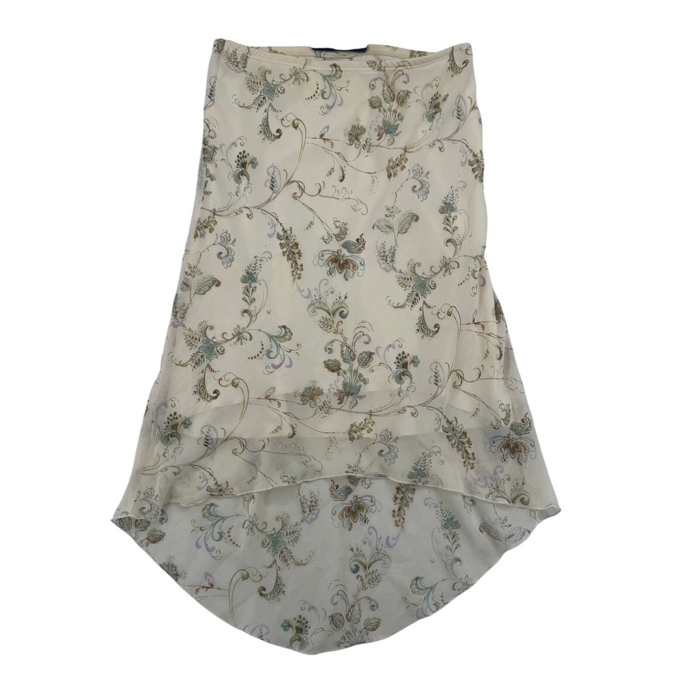 Heart Soul Floral Mesh Midi Skirt Womens M Cream Y2K Asymmetrical High Low EUC